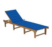 Lettino Pieghevole in Legno di Acacia con Cuscino, Schienale Regolabile 4 Posizioni, Sdraio da Giardino, Sdraio Spiaggia Pieghevole Portatile, per Giardino e Spiaggia, Blu Reale, 200 x 61 x 86 cm