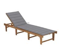 Lettino Pieghevole in Legno di Acacia con Cuscino, Schienale Regolabile 4 Posizioni, Sdraio da Giardino e Spiaggia, Design Portatile, per Giardino e Spiaggia, Grigio, Dimensioni 200 x 61 x 30/86 cm