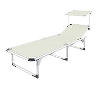Lettino Pieghevole Prendisole Con Tettuccio Parasole Schienale Reclinabile Regolabile in 6 Posizioni Struttura In Alluminio Sedia Sdraio Per Spiaggia Mare Giardino Piscina 187 x 59 x 29 Cm (Beige)