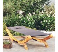 Lettino Prendisole 100x188.5x44 cm in Curved Wood Antracite, Outdoor Sun Lounger for Garden Patio, Durable Foldable Wooden Chaise Lounge with Washable Fabric, Comfortable Relaxation Bed