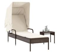 Lettino Prendisole con Baldacchino Retrattile, Chaise Lounge con Tavolino Integrato e Cuscino, Polyrattan Marrone per Giardino Piscina Spiaggia, Schienale Regolabile 4 Posizioni, Portata 110kg
