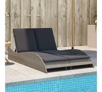 Lettino Prendisole con Cuscini Grigio Polyrattan 114x205x73 cm, Chaise Lounge Outdoor con Schienale Regolabile 3 Posizioni, Comodo per Giardino Piscina Spiaggia, Resistente alle Intemperie