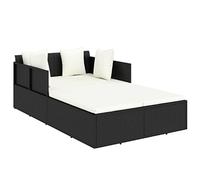 Lettino prendisole con cuscino, nero, 182 x 118 x 63 cm, in polyrattan, resistente alle intemperie, con imbottitura, per esterni, per terrazza, balcone, piscina, comodo lettino per rilassarsi e