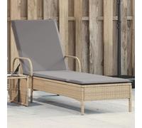 Lettino Prendisole con Ruote, in Polyrattan Beige e Acciaio, Schienale 3 Posizioni, Cuscino Rimovibile, Sdraio da Giardino, Lettino da Spiaggia, per Esterni e Balcone, Colore Beige, 61 x 200 x 87 cm