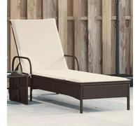 Lettino Prendisole con Ruote, in Polyrattan Marrone, Schienale 3 Posizioni, Cuscino Rimovibile, Sdraio da Giardino, Lettino da Spiaggia, per Balcone e Giardino, Colore Marrone, 61 x 161 x 87 cm