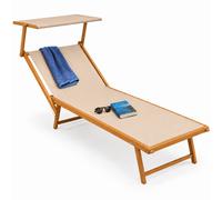 BAKAJI Lettino Prendisole Pieghevole da mare Stabilimento Spiaggia Professionale Struttura in Alluminio 180 x 60 x40/90 cm Sdraio Mare Spiaggia Piscina con tettuccio Parasole (Effetto Legno Beige)