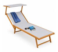 BAKAJI Lettino Prendisole Pieghevole da mare Stabilimento Spiaggia Professionale Struttura in Alluminio 180 x 60 x40/90 cm Sdraio Mare Spiaggia Piscina con tettuccio Parasole (Effetto Legno Grigio)