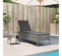 Lettino Prendisole con Tavolo e Cuscino Grigio in Polyrattan, Chaise Lounge Outdoor con 5 Posizioni Regolabili, Sdraio da Giardino con Tavolino per Terrazza Piscina Spiaggia, Portata 110kg