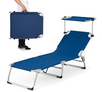 BAKAJI Lettino Prendisole con Tettuccio Parasole Sdraio Pieghevole Salvaspazio, Schienale Regolabile, Struttura in Metallo e Tessuto in Polyestere per Mare Spiaggia Piscina Relax (Blu)