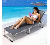 Lettino Prendisole con Tettuccio Parasole Sdraio Pieghevole Salvaspazio, Schienale Regolabile, Struttura in Alluminio e Tessuto in Textilene per Mare Spiaggia Piscina Relax Goditi delle meravigliose g