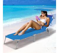 Lettino Prendisole con Tettuccio Parasole Sdraio Pieghevole Salvaspazio, Schienale Regolabile, Struttura in Alluminio e Tessuto in Textilene per Mare Spiaggia Piscina Relax Goditi delle meravigliose g