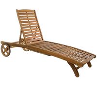 Lettino prendisole da esterno in legno con ruote schienale regolabile e piano laterale portaoggetti Woody Relax