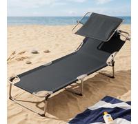 Lettino Prendisole da Spiaggia Pieghevole Schienale Reclinabile Parasole Grigio