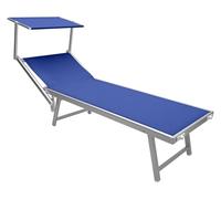 Lettino Prendisole Deluxe In Alluminio Pieghevole Professionale Sdraio Con Tettino Impilabili Parasole Piscina Spiaggia Terrazzo Tessuto Textilene Impermeabile Resistente Raggi Uv Giardino - Blu
