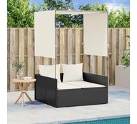 Lettino Prendisole Doppio con Tetto e Tende Nero Polyrattan, Lounge Chair Outdoor con Cuscini Rimovibili, Daybed Giardino Terrazza Piscina, Resistente alle Intemperie, Capacita Carico 110kg