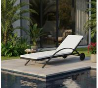 Lettino Prendisole in Polyrattan Marrone con Cuscino Bianco Crema - Sdraio da Giardino (42845)