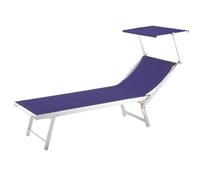 Lettino Prendisole Lido Alluminio con Parasole Piscina Mare Giardino Blu Melange