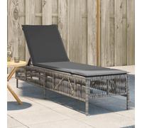 Lettino Prendisole Outdoor con Cuscino Grigio in Polyrattan, Poltrone Relax Giardino con Schienale Regolabile 5 Posizioni, Sedia Lounge Pieghevole per Terrazza Spiaggia, Portatile e Resistente