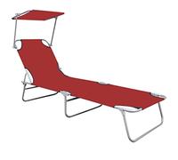 Lettino Prendisole Pieghevole con Baldacchino Alluminio Rosso 188x57 cm, Sdraio da Spiaggia Portatile con Tettuccio Regolabile e Schienale Reclinabile, 110 kg Portata Max, Giardino Piscina Campeggio