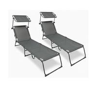 Lettino Prendisole Pieghevole con Parasole Regolabile, Brandina da Giardino e Spiaggia in Textilene Traspirante e Acciaio Verniciato, 4 Posizioni, Salvaspazio con Maniglia (2, Grigio Grafite)