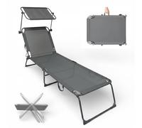 Lettino Prendisole Pieghevole con Parasole Regolabile, Brandina da Giardino e Spiaggia in Textilene Traspirante e Acciaio Verniciato, 4 Posizioni, Salvaspazio con Maniglia (1, Grigio Grafite)