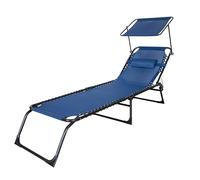 Lettino Prendisole Pieghevole con Tetto Parasole e Cuscino - Struttura in Acciaio, Telo Textilene, 190x58 cm - Per Giardino, Terrazzo, Piscina o Spiaggia - Blu/Grigio/Ecrù