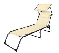 Lettino Prendisole Pieghevole con Tetto Parasole e Cuscino - Struttura in Acciaio, Telo Textilene, 190x58 cm - Per Giardino, Terrazzo, Piscina o Spiaggia - Blu/Grigio/Ecrù
