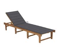 Lettino Prendisole Pieghevole in Legno di Acacia, con Cuscino e Schienale Regolabile 4 Posizioni, Sdraio da Giardino e Spiaggia Portatile, per Camping e Relax, Colore Antracite, 200 x 61 x 86 cm