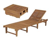 Lettino Prendisole Pieghevole, in Legno Massello di Acacia, Schienale Regolabile 4 Posizioni, Sdraio da Giardino, Sdraio da Spiaggia Portatile, per Giardino e Spiaggia, Dimensioni 200 x 61 x 86 cm