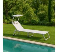 Lettino Prendisole Pieghevole Mackay con Parasole, Telaio Alluminio e Telo in Textilene Bianco