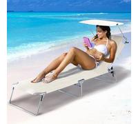 Lettino Prendisole Pieghevole Mare Spiaggia Sdraio con Tettuccio Parasole Beige
