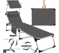TecTake® Lettino Prendisole Pieghevole, Telaio in Alluminio, Schienale Regolabile in 6 Posizioni, Lettino Sdraio con Tetto Parasole e Comodo Cuscino, Ideale per Giardino e Campeggio - Grigio