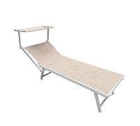 Lettino Prendisole Professionale Pieghevole e Impilabile con Parasole Regolabile, Schienale Reclinabile 2 Posizioni, Struttura in Alluminio, Tessuto Impermeabile UV Resistente, Portata 110 Kg - Beige
