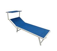 Lettino Prendisole Professionale Pieghevole e Impilabile con Parasole Regolabile, Schienale Reclinabile 2 Posizioni, Struttura in Alluminio, Tessuto Impermeabile UV Resistente, Portata 110 Kg - Blu