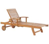 Lettino Prendisole Regolabile con Ruote in Legno Acacia Resistente Java