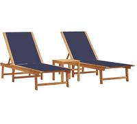 LETTINO PRENDISOLE VIDAXL 2 Pezzi Con Tavolo Blu Legno Acacia E Textilene
