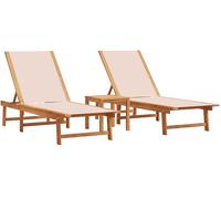 LETTINO PRENDISOLE VIDAXL 2 Pezzi E Tavolo Crema Legno Acacia E Textilene