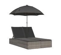 LETTINO PRENDISOLE VIDAXL Doppio Cuscini E Parasole Grigio Polyrattan