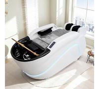 Lettino SPA con testa a LED, lettino per shampoo da massaggio in pelle grigia di alta qualità con illuminazione ambientale per salone