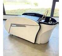 Lettino SPA giapponese in stile moderno minimalista nero e bianco, include attrezzatura per shampoo e massaggio, set per fumigazione e ampio lavandino per trattamenti completi del corpo.