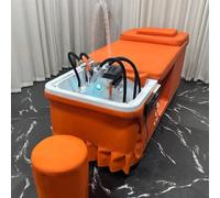 Lettino spa per massaggio e shampoo con serbatoio dell'acqua, 6 soffioni doccia, cromoterapia, vano portaoggetti e sgabello, lettino spa da salone senza impianto idraulico