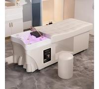 Lettino SPA professionale per shampoo e trattamento della testa, dal design elegante e sinuoso, nei toni del beige/bianco tenue, con funzione di fumigazione e circolazione dell'acqua, includ