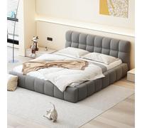 Letto 140 x 200 cm con design ad incasso, letto imbottito con testiera imbottita, struttura in MDF resistente, piattaforma moderna con schiuma ad alta densità, grigio (grigio, 140 x 200 cm)