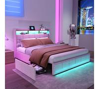 Letto 160 x 200 cm, con cassetta, letto imbottito con luce e porta di ricarica, letto idraulico con vano nascosto nella testiera, letto per ragazzi con rete a doghe (beige-lino, 160 x 200 cm)