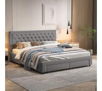 Letto 160 x 200 cm con rete e ripostiglio, letto baule 160 x 200 cm con testiera per letti, letti con 2 cassetti, letti matrimoniali in velluto per adulti e adolescenti (grigio, 160 x 200 cm)