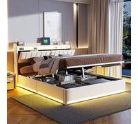 Letto 160 x 200 cm con rete LED e USB, letto matrimoniale imbottito 160 x 200 con luce LED, letto imbottito con custodia, letti 2 persone con rete a doghe in velluto, senza materasso, 160 x 200 cm)