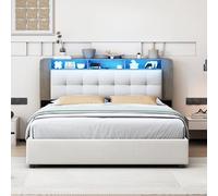 Letto 160 x 200 con rete a LED e carico, letti matrimoniali imbottiti con testiera dei letti con contenitore idraulico letto matrimoniale (senza materasso) (160 x 200 cm)
