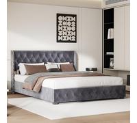 Letto 180 x 200 cm con rete e ripostiglio, letto baule 180 x 200 cm con rete a listelli, letti matrimoniali per adulti e adolescenti, letti imbottiti in velluto, testiera imbottita (180 x 200 cm)