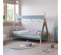 Letto a capanna Nora in legno massiccio colore verde petrolio e bianco