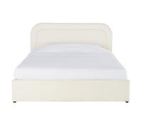 Letto a cassettone in tessuto bouclé écru 180x200 cm con rete in doghe bianco